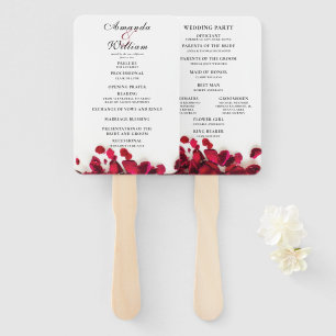Red Rose petals Wedding Ceremony Program Hand Fan