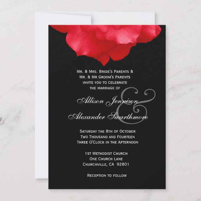 RED Rose Petals Wedding Invitation V02 (Front)