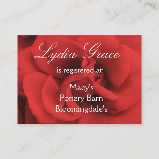 Red Rose Petals Wedding Registry Cards (Front)