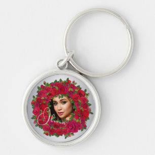 Red Rose Photo Design With Custom Text Keychain