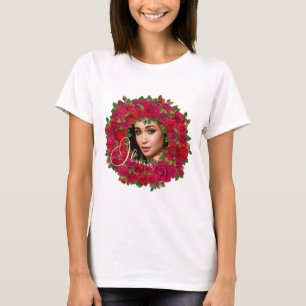 Red Rose Photo Design With Custom Text T-Shirt