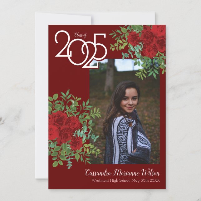 Red Rose Photo Graduation Announcement (Front)