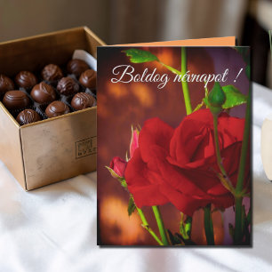 Red rose photo - Hungarian name day Card