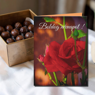 Red rose photo  - Hungarian name day Card