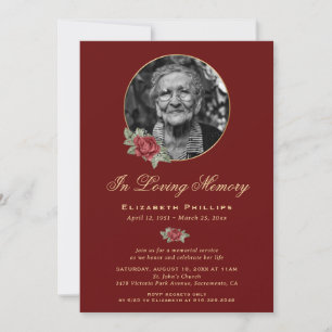Red Rose Photo Memorial Service Invitation