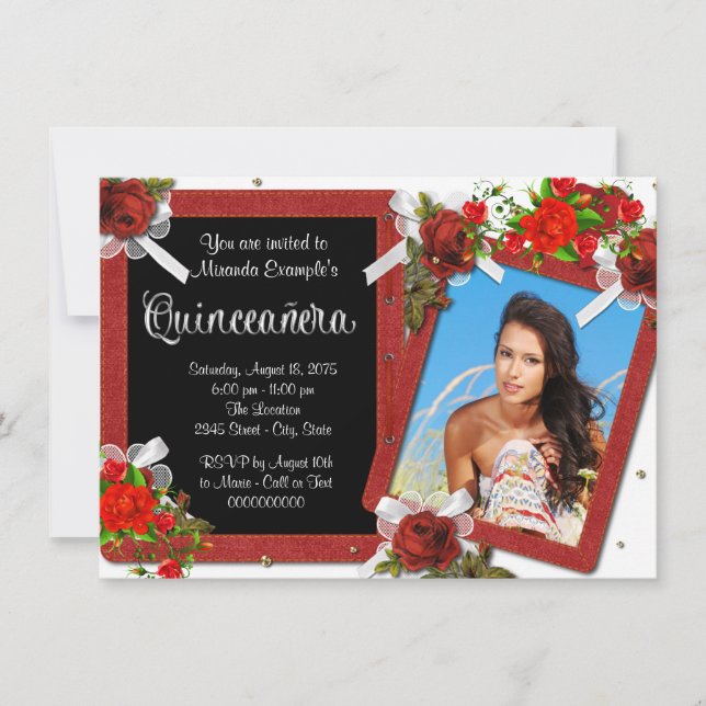 Red Rose Photo Quinceanera Invitation (Front)