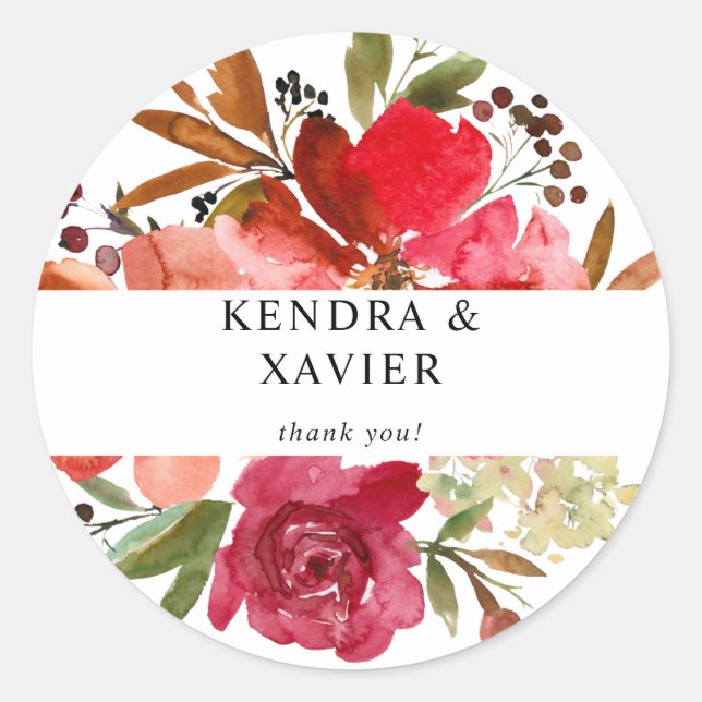 Red Rose & Pink Floral 3 Thank You Classic Round Sticker (Front)