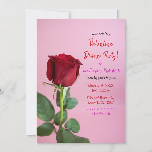 Red Rose Pink Floral Dinner Party Event Birthday Invitation (Front)