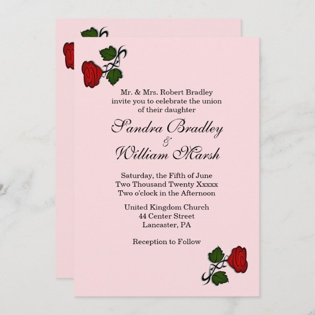 Red Rose Pink Wedding Invitation (Front/Back)