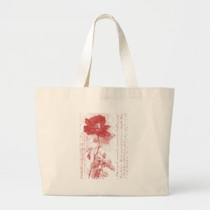Red Rose Postcard Design Large Tote Bag
