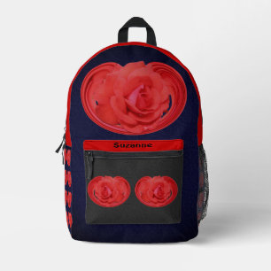 Red Rose Raindrops Floral Abstract Personalized Printed Backpack