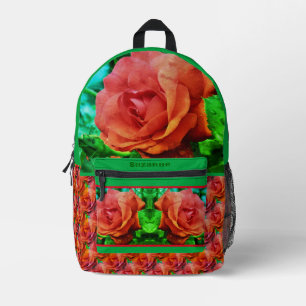 Red Rose Raindrops Flower Abstract Personalized Printed Backpack