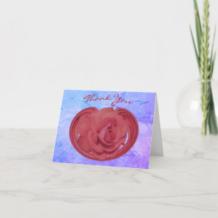Red Rose Raindrops Flower Art Thank You Card