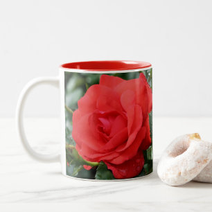 Red Rose Raindrops Personalized Two-Tone Coffee Mug