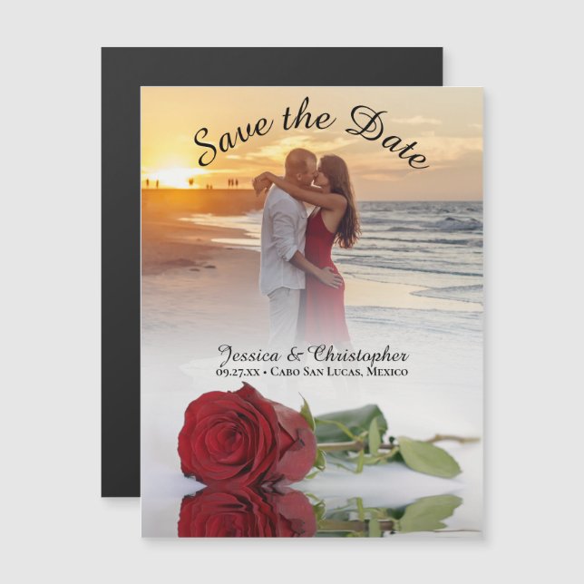 Red Rose Reflections Wedding Save the Date Photo Magnetic Invitation (Front/Back)