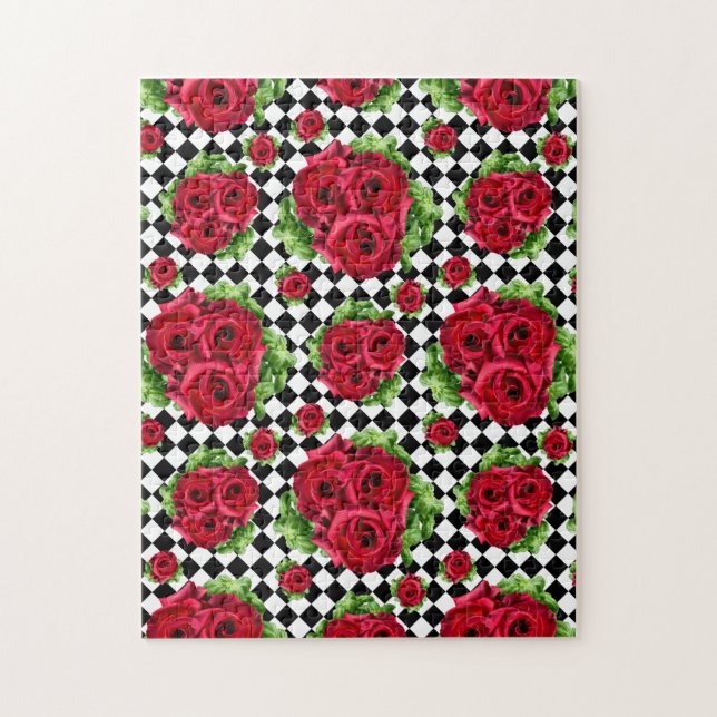 Red Rose Rockabilly Check Jigsaw Puzzle (Vertical)