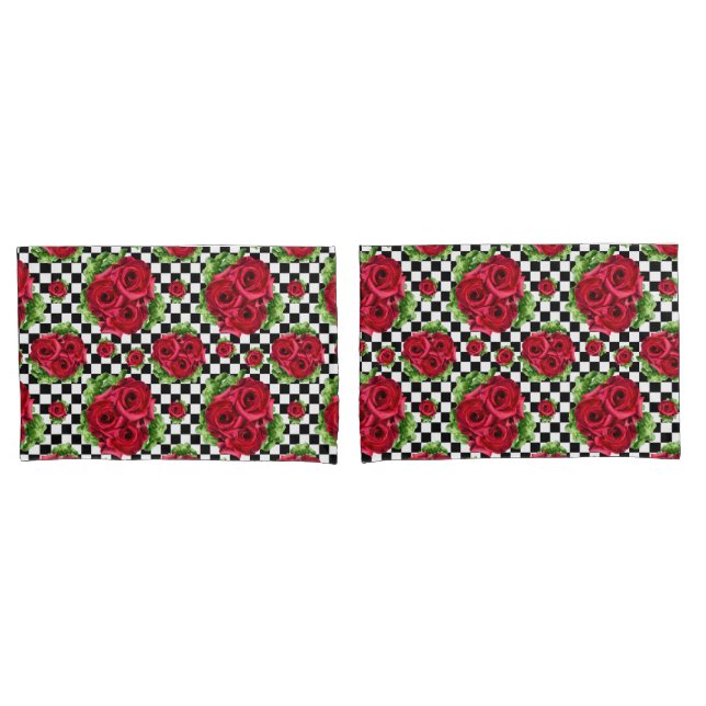 Red Rose Rockabilly Check Pillowcase (Front-Set)
