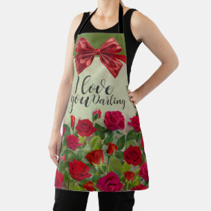 Red Rose Romantic Design With Full Customizable Apron
