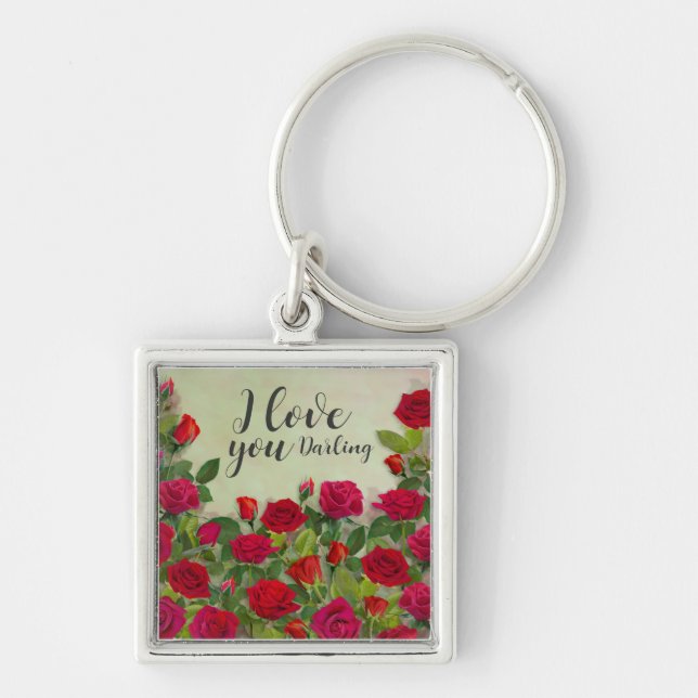 Red Rose Romantic Design With Full Customizable Keychain (Front)