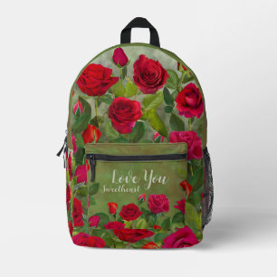 Red Rose Romantic Design With Full Customizable Printed Backpack