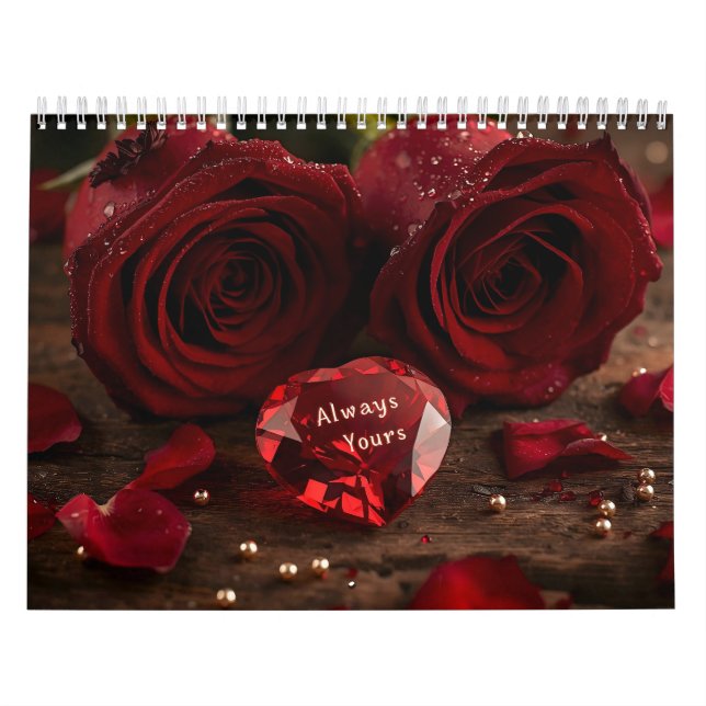 Red Rose Romantic Valentine Couple 2026 Desk Calendar (Cover)
