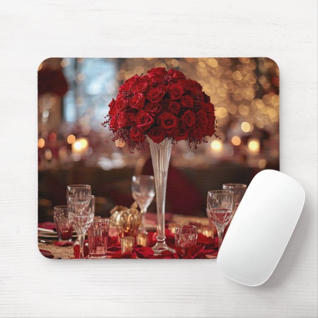 Red Rose Romantic Valentine Office Desk Mouse Pad (With Mouse)