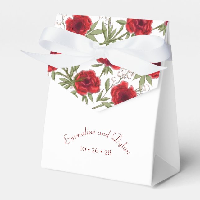 Red Rose Romantic Wedding Favor Box (Front Side)