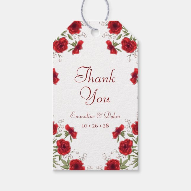 Red Rose Romantic Wedding Gift Tags (Front)