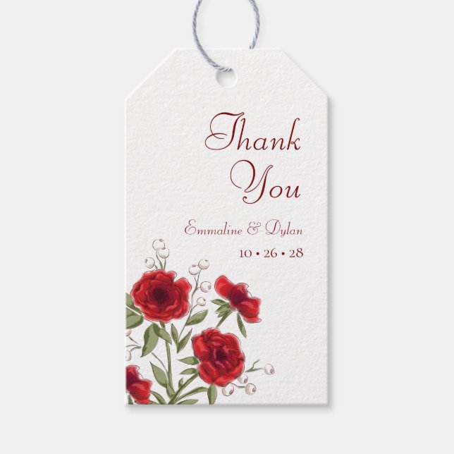 Red Rose Romantic Wedding Gift Tags (Front)
