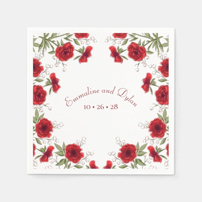 Red Rose Romantic Wedding Napkin (Front)