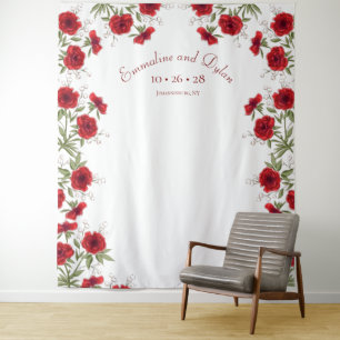 Red Rose Romantic Wedding Photo Backdrop Tapestry