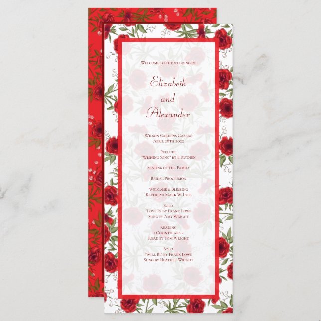 Red Rose Romantic Wedding Programs (Front/Back)