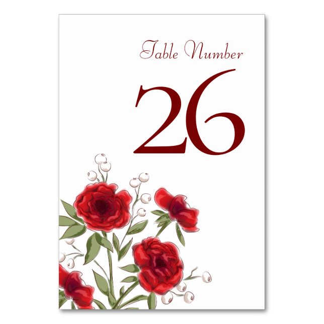 Red Rose Romantic Wedding Table Number (Front)