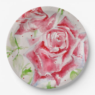 Red Rose Roses Flower Pattern Paper Party Plate