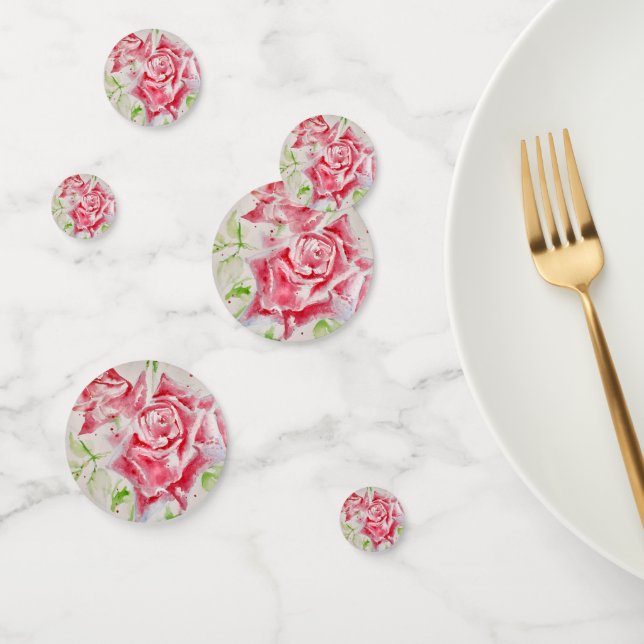 Red Rose Roses Flower Pattern Paper Party Plate Confetti (Group)