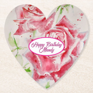 Red Rose Roses Flower Pattern Paper Party Plate Paper Coaster