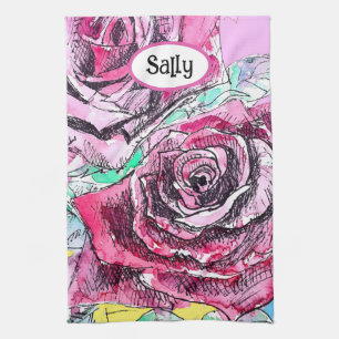 Red Rose Roses Watercolour Floral Flowers Flower Kitchen Towel