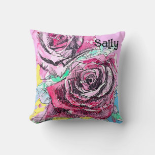 Red Rose Roses Watercolour Floral Flowers Flower Throw Pillow