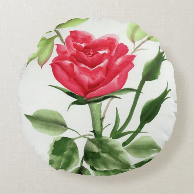 Red Rose Round Pillow (Front)