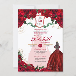Red Rose Royal Princess Elegant Quinceanera  Invitation