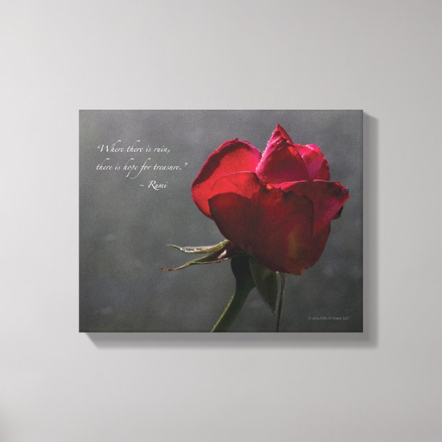 Red Rose, Rumi quote, 14" x 11" - SMALL Canvas Print (Front)
