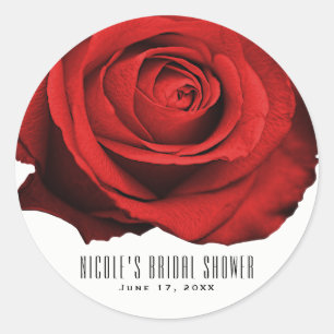 Red Rose Rustic Glam Elegant Wedding Favour Classic Round Sticker