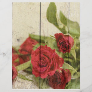 Red Rose Rustic Wood Scrapbooking Craft Paper