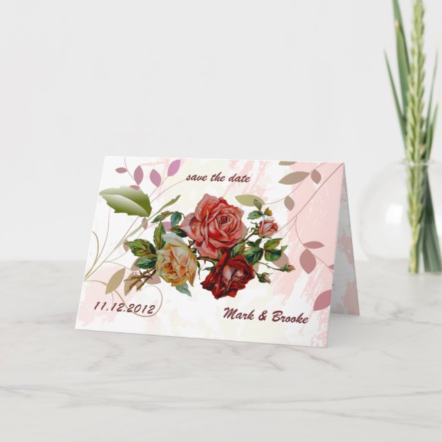 Red rose save the date wedding announcement (Front)