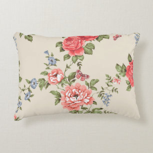RED ROSE SEAMLESS PATTERN WITH BLUE BELLSpattern,f Accent Pillow