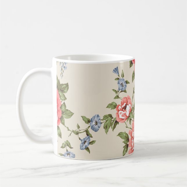 RED ROSE SEAMLESS PATTERN WITH BLUE BELLSpattern,f Coffee Mug (Left)