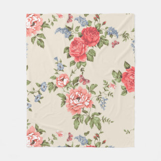 RED ROSE SEAMLESS PATTERN WITH BLUE BELLSpattern,f Fleece Blanket