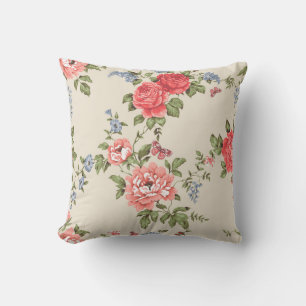 RED ROSE SEAMLESS PATTERN WITH BLUE BELLSpattern,f Throw Pillow