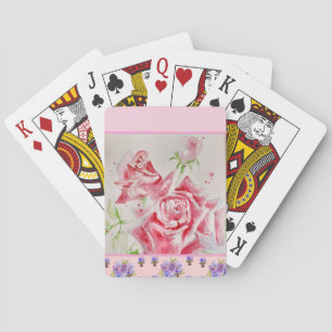 Red Rose Shabby Chic Watercolor Roses Pink Floral Playing Cards