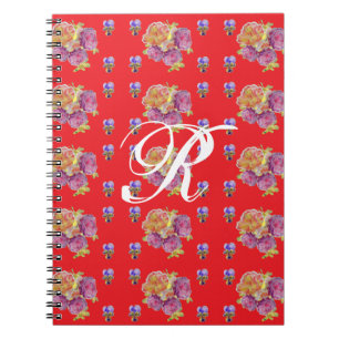 Red Rose Shabby Floral Initial Journal Carnet